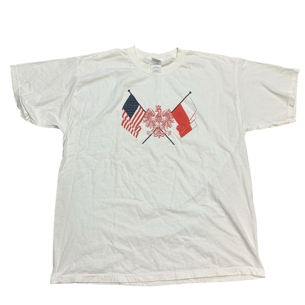 Gildan White Polish American Heritage Flag‎ Graphic T-Shirt Mens XL Cotton Tee